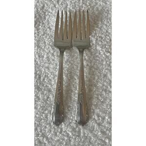2 Vintage Wallace Deerfield Silver VISION Silverplate Salad Forks 1933